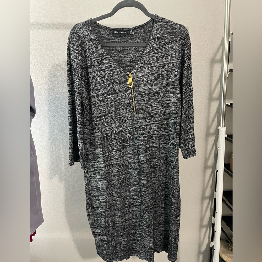 Nina Leonard Heathered Gray Midi Dress Size XL